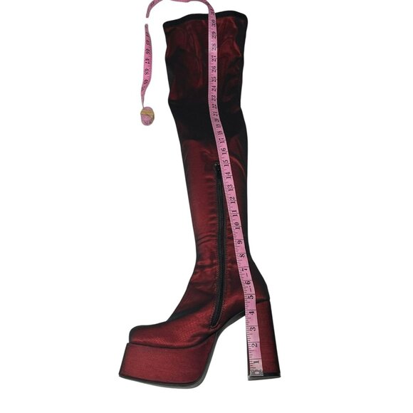 Red Satin Thigh-High Platform Boots By Current Mood Womens Size 9M Side Zipper - Picture 15 of 16